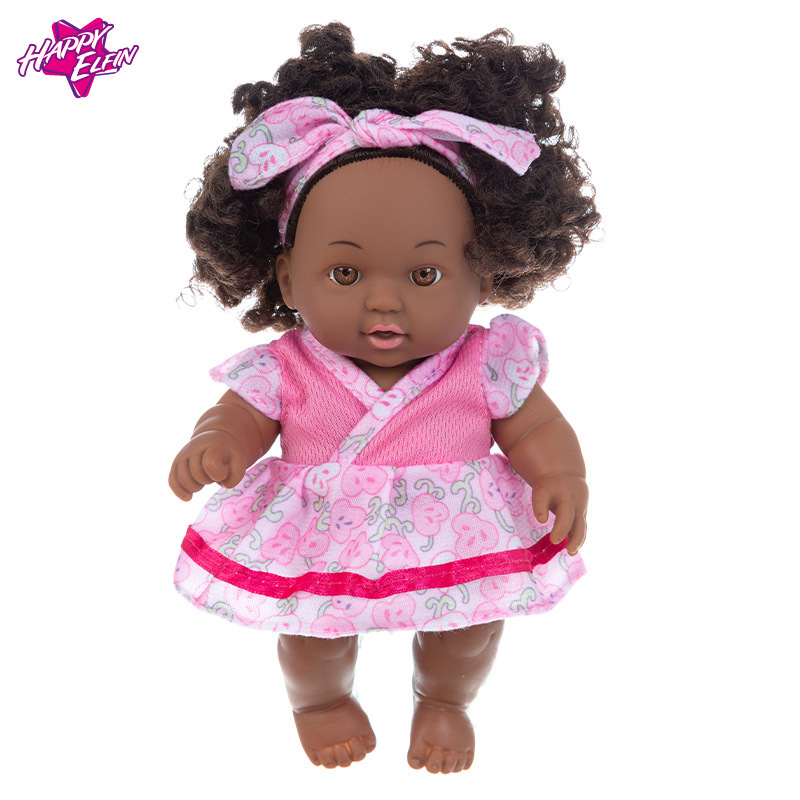 Simulation Soothing Baby Doll African Black Baby Cute Curly Black Baby Baby 20cm Vinyl Baby Toy