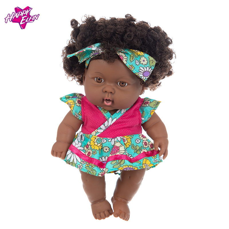 Simulation Soothing Baby Doll African Black Baby Cute Curly Black Baby Baby 20cm Vinyl Baby Toy