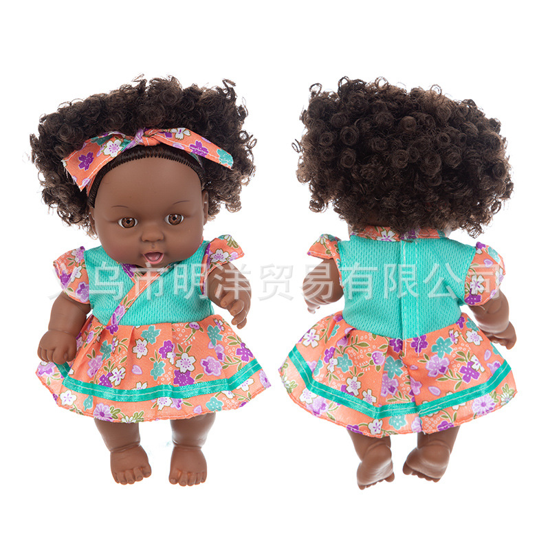 Simulation Soothing Baby Doll African Black Baby Cute Curly Black Baby Baby 20cm Vinyl Baby Toy