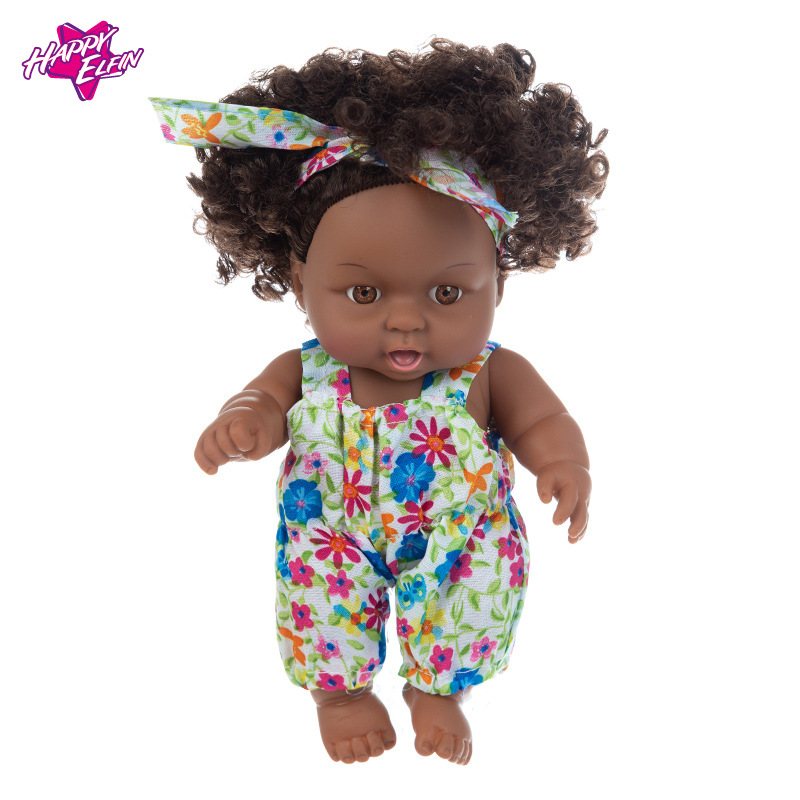 Simulation Soothing Baby Doll African Black Baby Cute Curly Black Baby Baby 20cm Vinyl Baby Toy