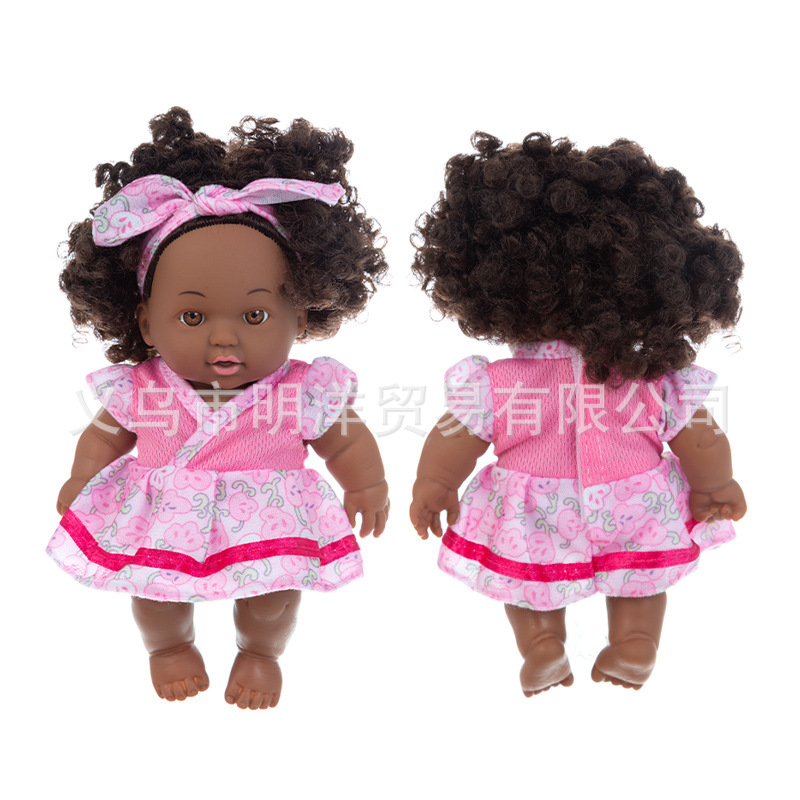 Simulation Soothing Baby Doll African Black Baby Cute Curly Black Baby Baby 20cm Vinyl Baby Toy