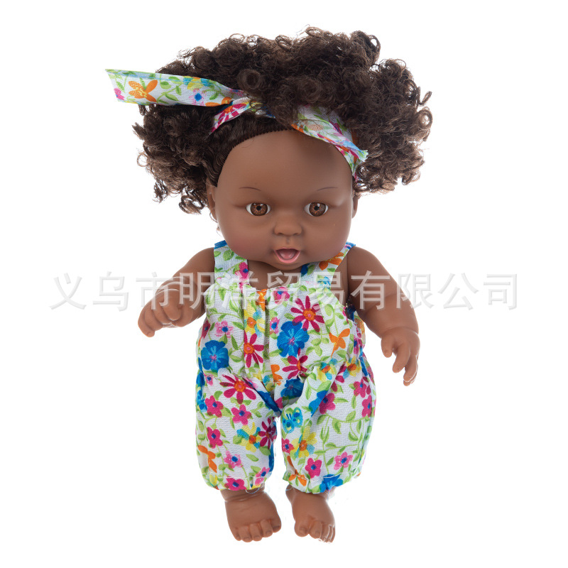 Simulation Soothing Baby Doll African Black Baby Cute Curly Black Baby Baby 20cm Vinyl Baby Toy