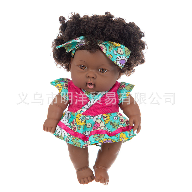 Simulation Soothing Baby Doll African Black Baby Cute Curly Black Baby Baby 20cm Vinyl Baby Toy