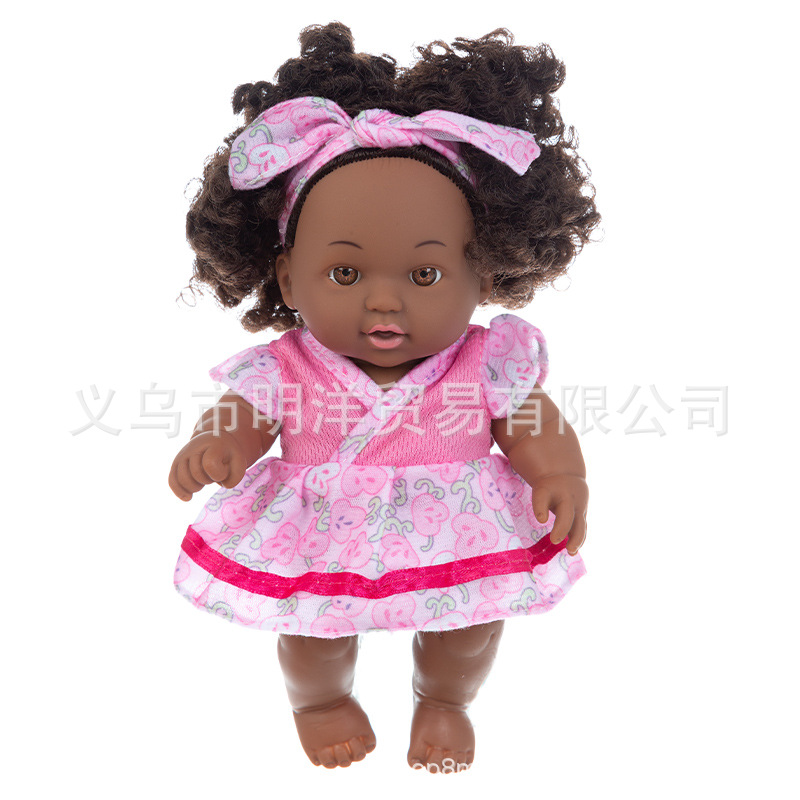 Simulation Soothing Baby Doll African Black Baby Cute Curly Black Baby Baby 20cm Vinyl Baby Toy