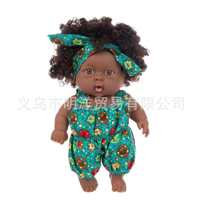 Simulation Soothing Baby Doll African Black Baby Cute Curly Black Baby Baby 20cm Vinyl Baby Toy