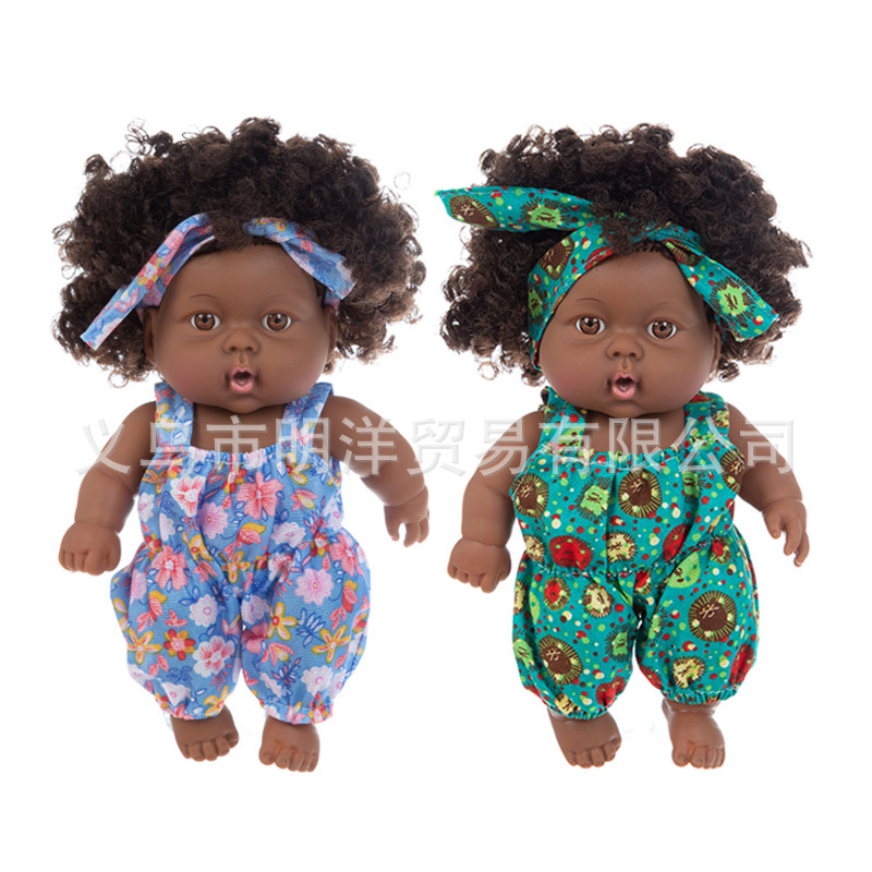 Simulation Soothing Baby Doll African Black Baby Cute Curly Black Baby Baby 20cm Vinyl Baby Toy