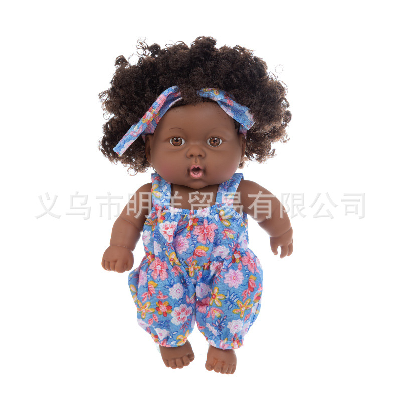 Simulation Soothing Baby Doll African Black Baby Cute Curly Black Baby Baby 20cm Vinyl Baby Toy