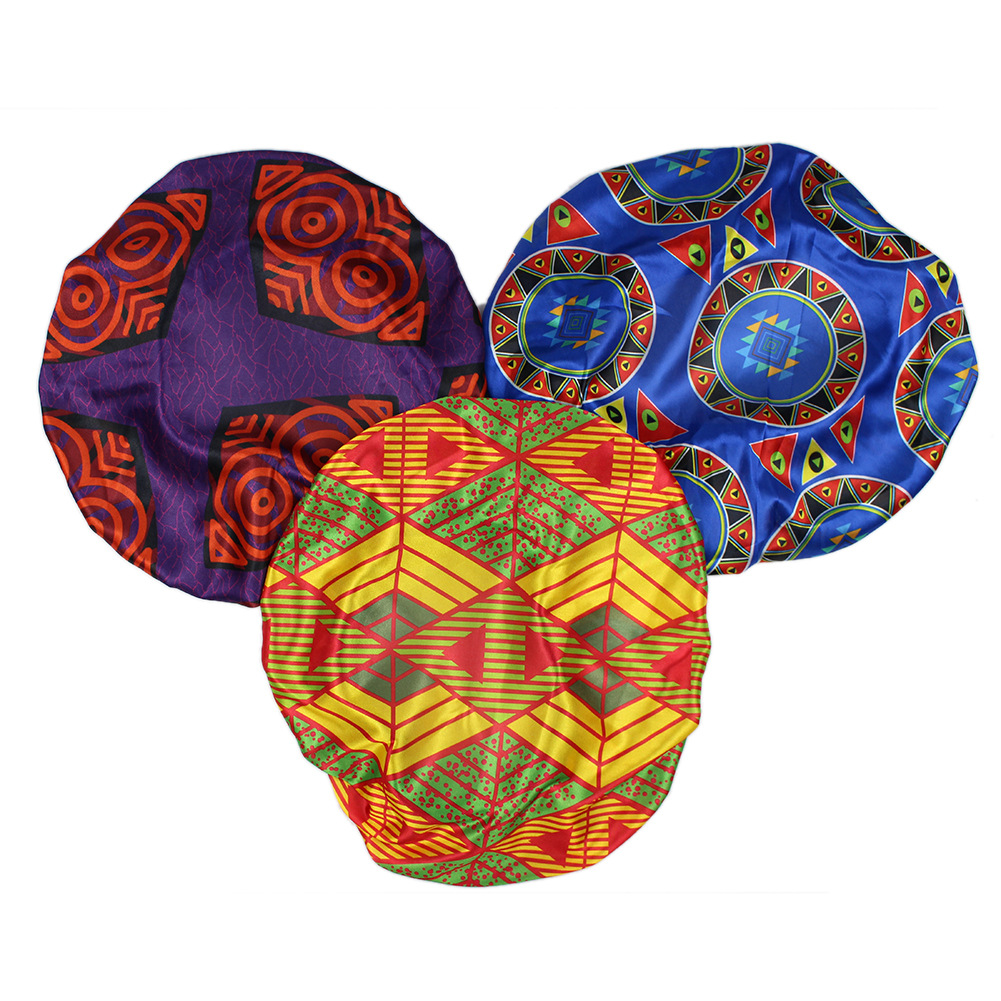 European and American Popular African Special Printing Satin Nightcap Elastic Wide Brim round Cap Beauty Shower Cap European and American Popular African Special Printing Satin Nightcap Elastic Wide Brim round Cap Beauty Shower Cap