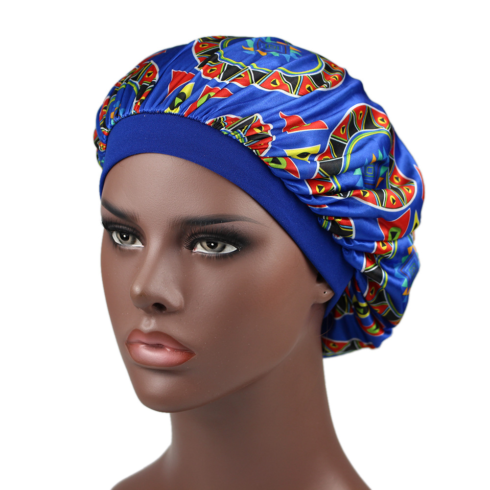 European and American Popular African Special Printing Satin Nightcap Elastic Wide Brim round Cap Beauty Shower Cap European and American Popular African Special Printing Satin Nightcap Elastic Wide Brim round Cap Beauty Shower Cap