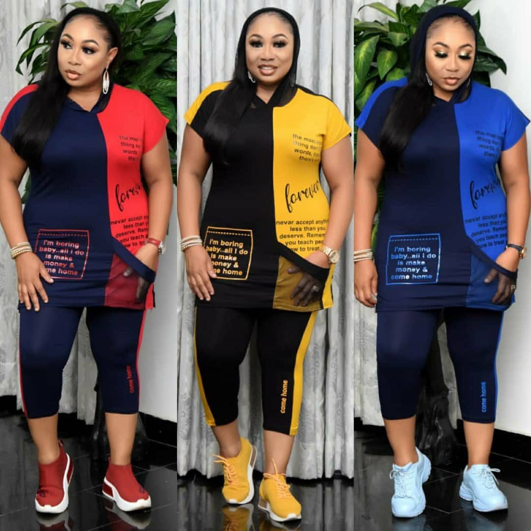 African Mother Wear Printed Mesh Stitching Loose T-shirt Cropped Pants Leggings Two-Piece Suit Women