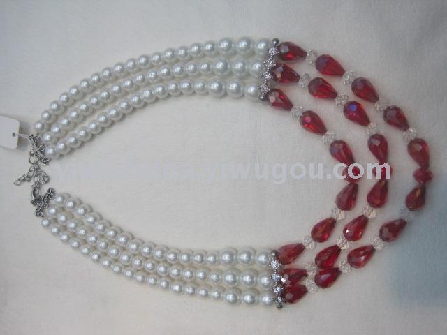 European, American, African and Middle East foreign trade hot-selling ladies pearl drops three-layer necklace alloy diamond accessories