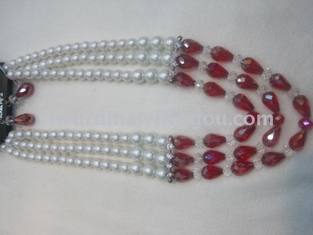 European, American, African and Middle East foreign trade hot-selling ladies pearl drops three-layer necklace alloy diamond accessories