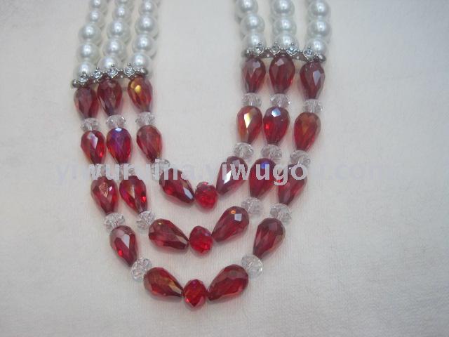 European, American, African and Middle East foreign trade hot-selling ladies pearl drops three-layer necklace alloy diamond accessories
