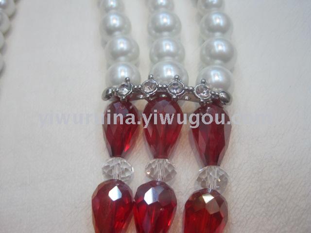 European, American, African and Middle East foreign trade hot-selling ladies pearl drops three-layer necklace alloy diamond accessories