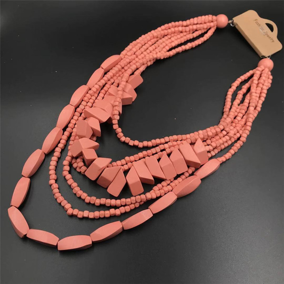 Amazon Hot Wooden Multi-Layer Beaded Long Necklace Women's Bohemian African Style Necklace Sweater Chain