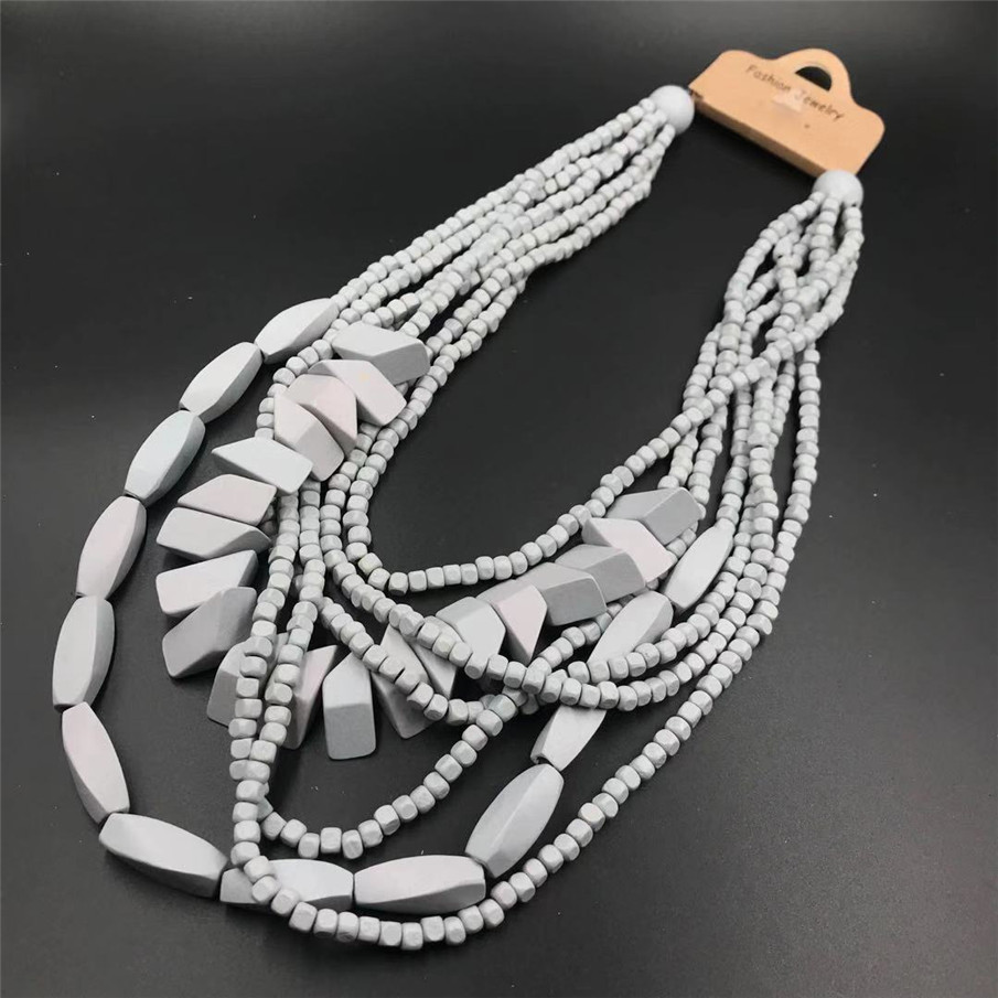 Amazon Hot Wooden Multi-Layer Beaded Long Necklace Women's Bohemian African Style Necklace Sweater Chain