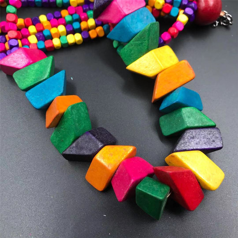 Amazon Hot Wooden Multi-Layer Beaded Long Necklace Women's Bohemian African Style Necklace Sweater Chain
