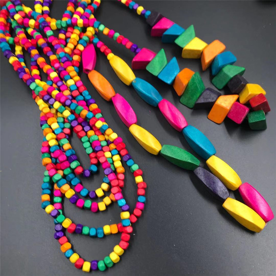Amazon Hot Wooden Multi-Layer Beaded Long Necklace Women's Bohemian African Style Necklace Sweater Chain