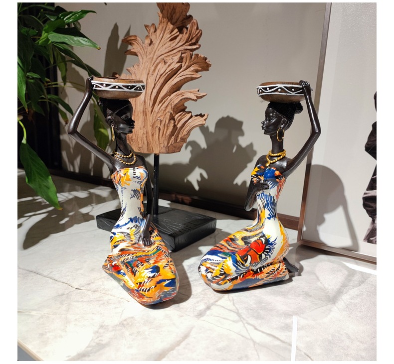 Creative African Black Candlestick Decoration Home Living Room Retro Humanoid Candlestick Decoration Resin Crafts Wholesale