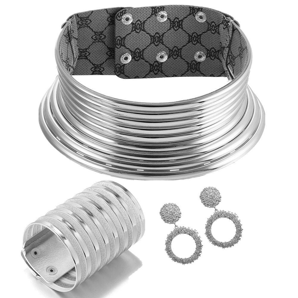 European and American Exaggerated Collar Bracelet Three-Piece Earrings Set Amazon Hot Choker African Tribal Necklace Ornament