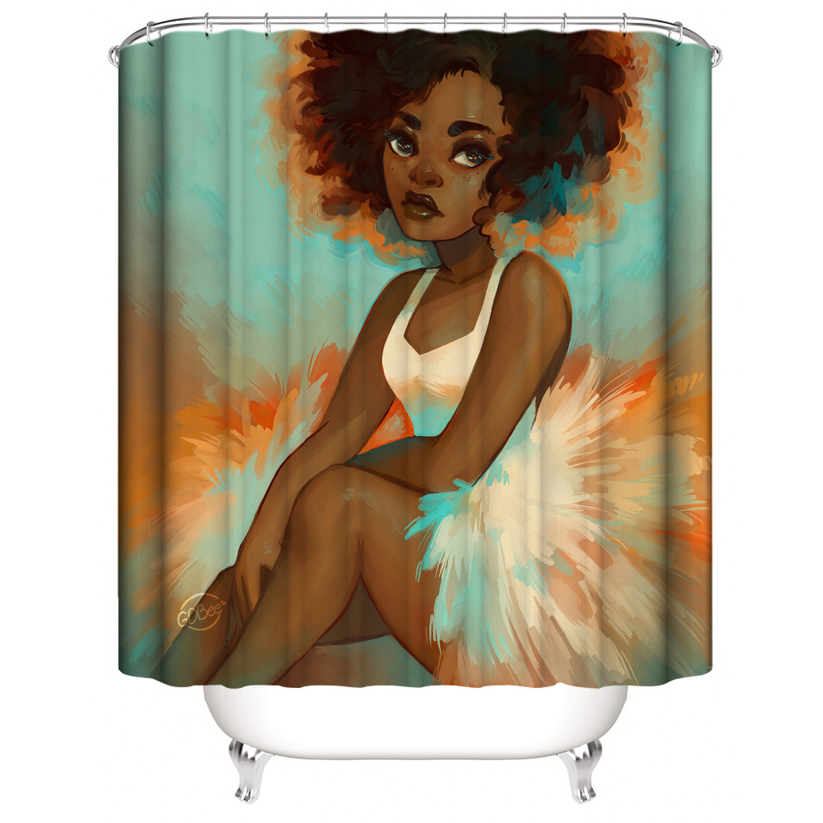 Cross-Border Supply 3D Digital Printing Light Green African Women&#039;s Head Series Waterproof Shower Curtain Polyester Four-Piece Suit