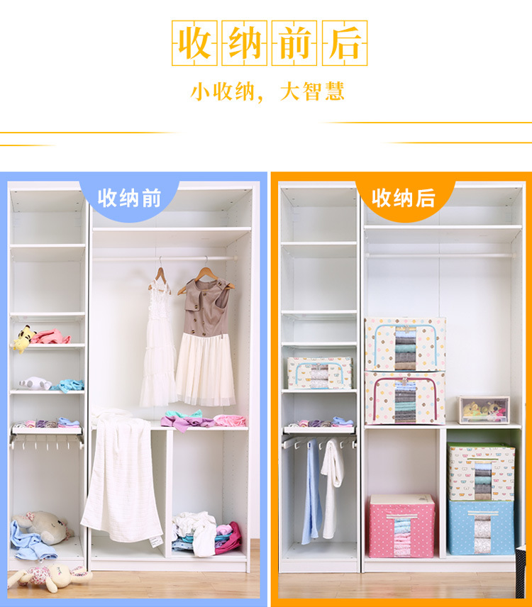 Organizing Teacher's School Plastic Spraying Steel Frame Storage Box Folding Zipper Oxford Cloth Pu Washing Clothing Quilt Organizing Box