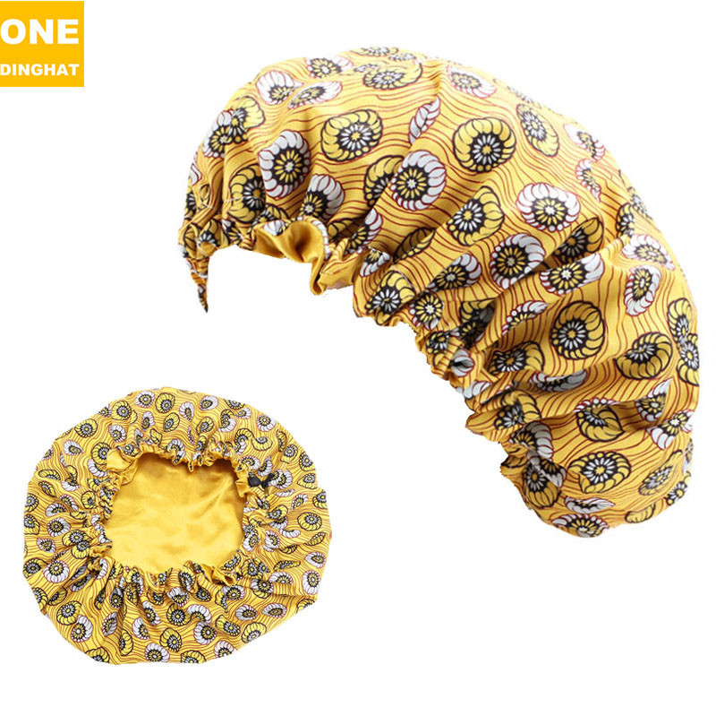 Amazon New Supply Children&#039;s Satin Nightcap African Batik Printing Double Layer round Cap Elastic Adjustable Buckle
