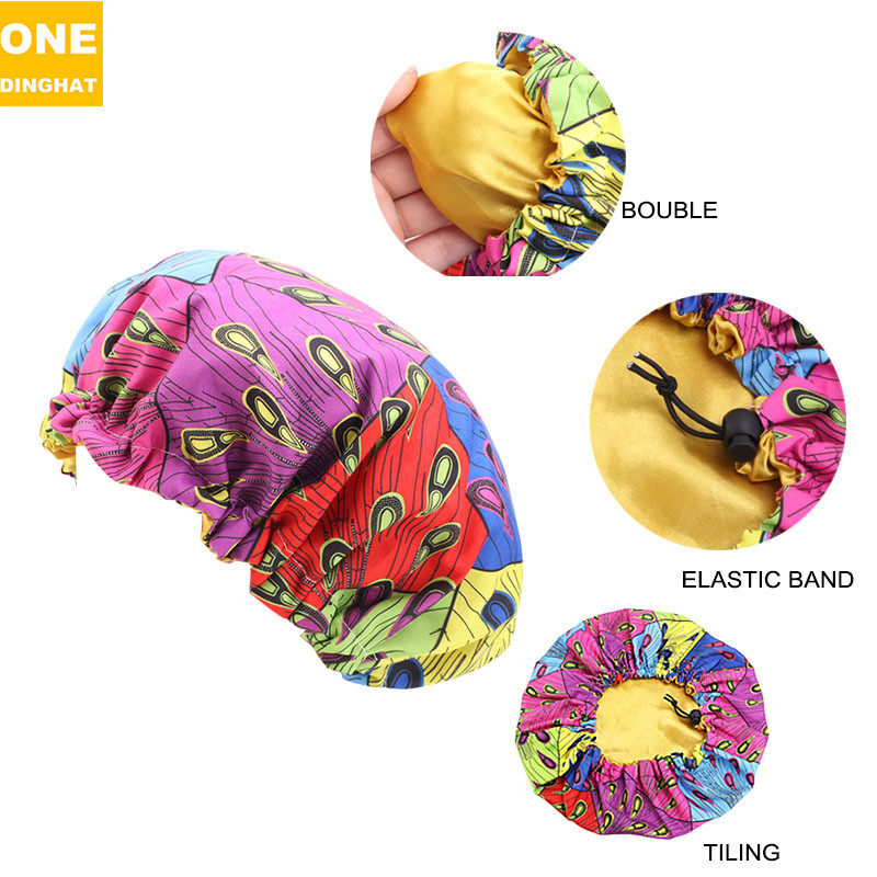 Amazon New Supply Children's Satin Nightcap African Batik Printing Double Layer round Cap Elastic Adjustable Buckle