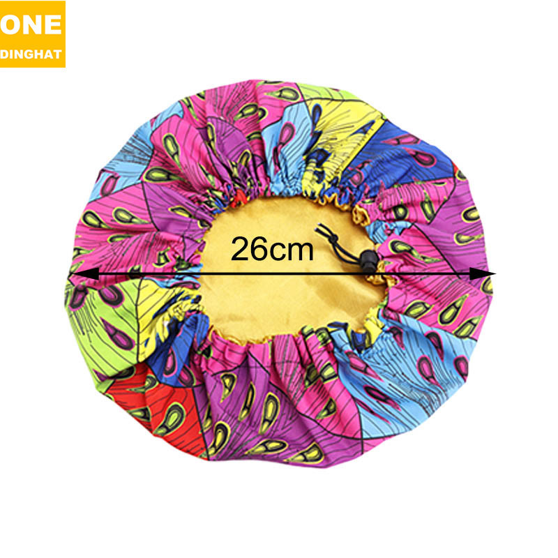 Amazon New Supply Children's Satin Nightcap African Batik Printing Double Layer round Cap Elastic Adjustable Buckle