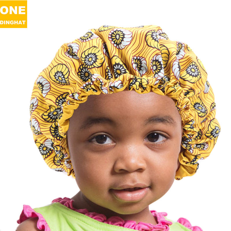 Amazon New Supply Children's Satin Nightcap African Batik Printing Double Layer round Cap Elastic Adjustable Buckle