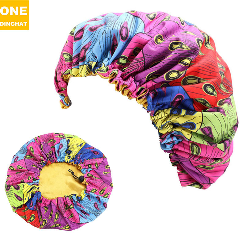 Amazon New Supply Children's Satin Nightcap African Batik Printing Double Layer round Cap Elastic Adjustable Buckle