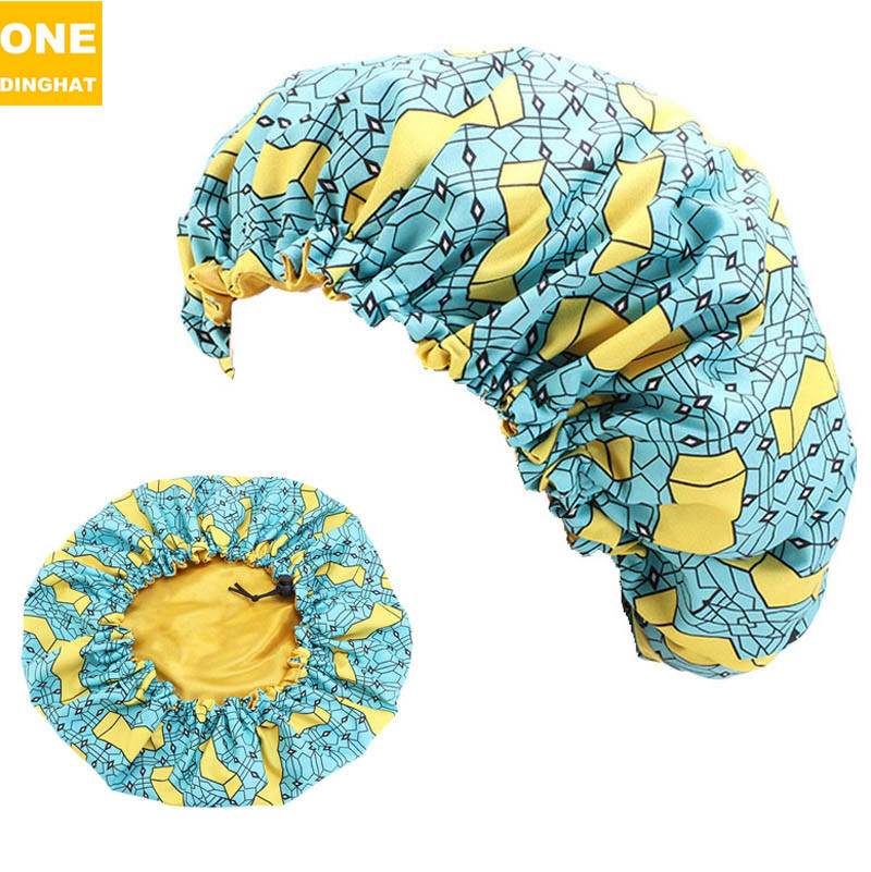 Amazon New Supply Children's Satin Nightcap African Batik Printing Double Layer round Cap Elastic Adjustable Buckle