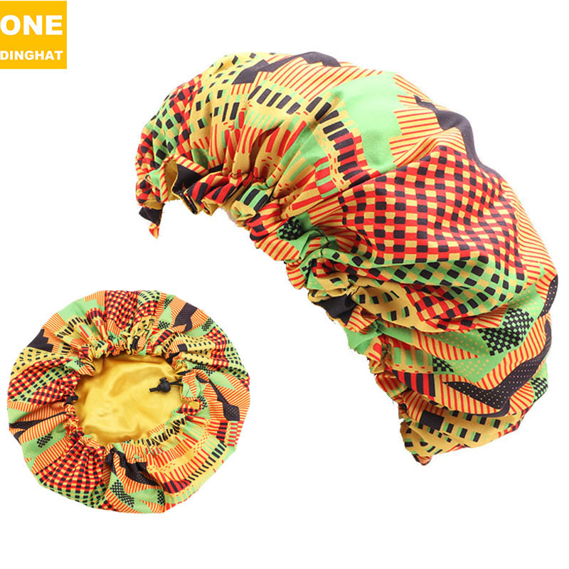 Amazon New Supply Children's Satin Nightcap African Batik Printing Double Layer round Cap Elastic Adjustable Buckle