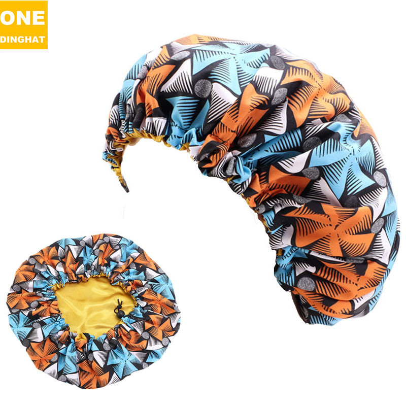 Amazon New Supply Children's Satin Nightcap African Batik Printing Double Layer round Cap Elastic Adjustable Buckle