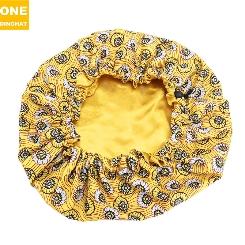 Amazon New Supply Children's Satin Nightcap African Batik Printing Double Layer round Cap Elastic Adjustable Buckle