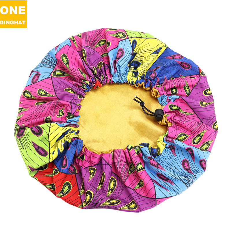 Amazon New Supply Children's Satin Nightcap African Batik Printing Double Layer round Cap Elastic Adjustable Buckle