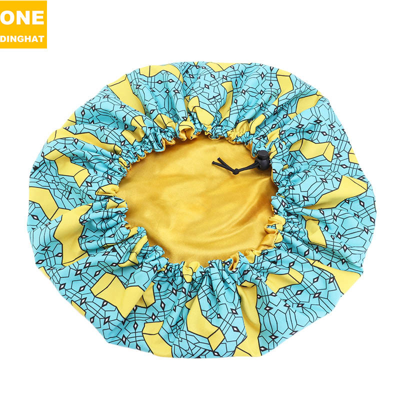 Amazon New Supply Children's Satin Nightcap African Batik Printing Double Layer round Cap Elastic Adjustable Buckle