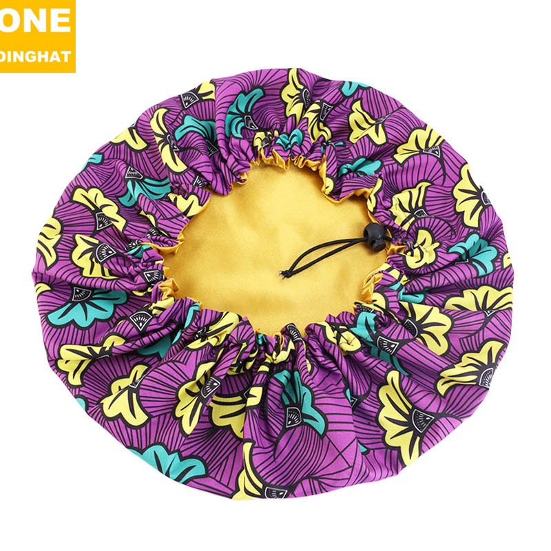 Amazon New Supply Children's Satin Nightcap African Batik Printing Double Layer round Cap Elastic Adjustable Buckle