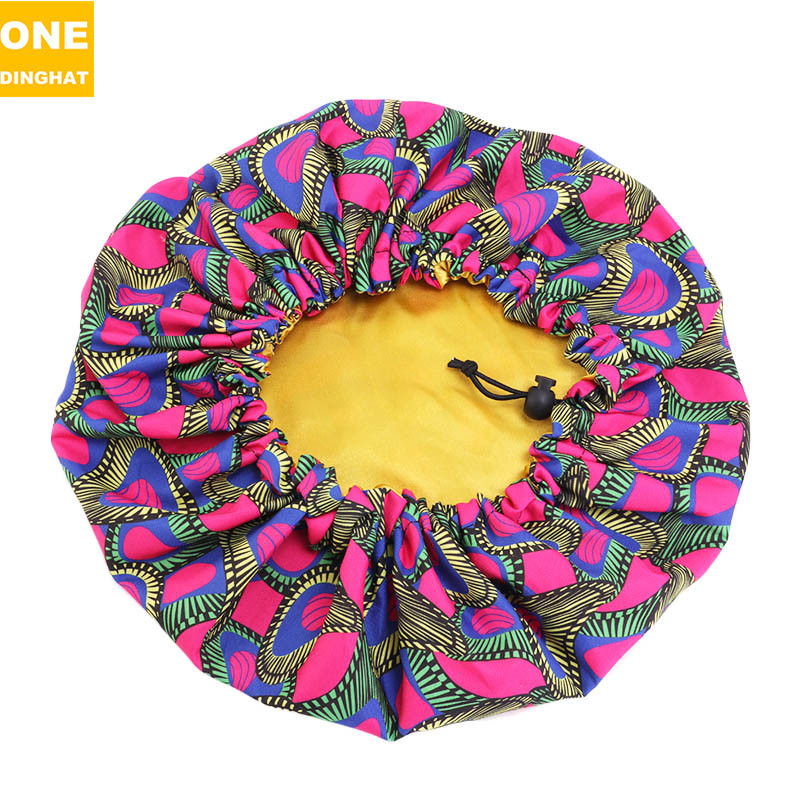 Amazon New Supply Children's Satin Nightcap African Batik Printing Double Layer round Cap Elastic Adjustable Buckle