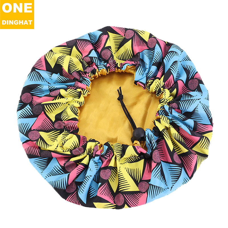 Amazon New Supply Children's Satin Nightcap African Batik Printing Double Layer round Cap Elastic Adjustable Buckle