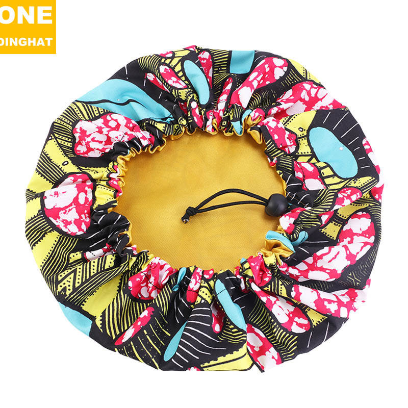 Amazon New Supply Children's Satin Nightcap African Batik Printing Double Layer round Cap Elastic Adjustable Buckle