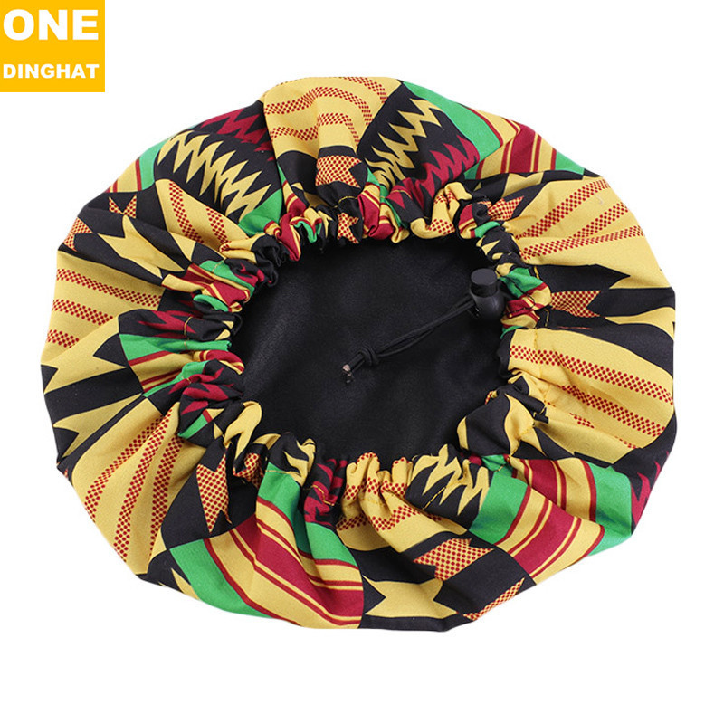 Amazon New Supply Children's Satin Nightcap African Batik Printing Double Layer round Cap Elastic Adjustable Buckle