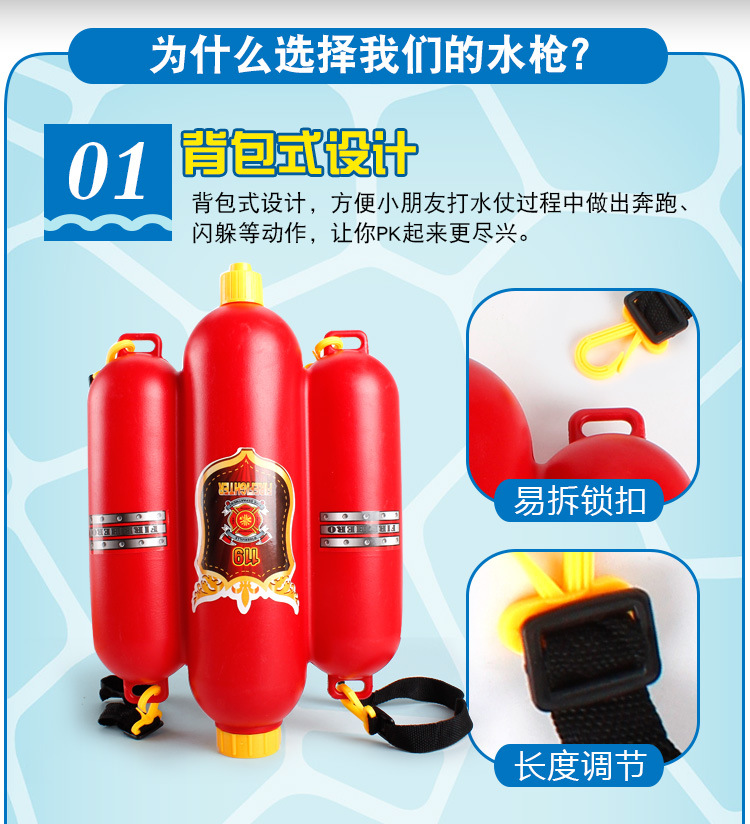 Backpack-type water gun summer children cartoon pull type fire extinguisher water gun plastic sandstand water toys