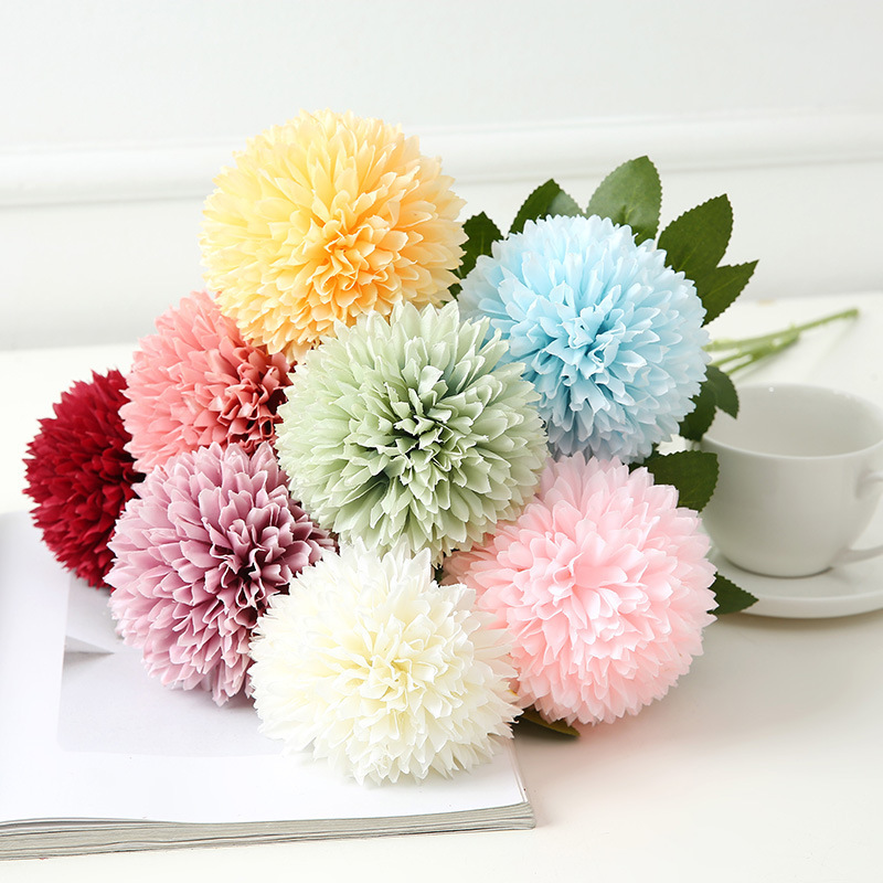 Artificial Flower Ball Chrysanthemum Dandelion Single African Table Tennis Chrysanthemum Home Living Room Decoration Raw Silk Potted Flower Arrangement
