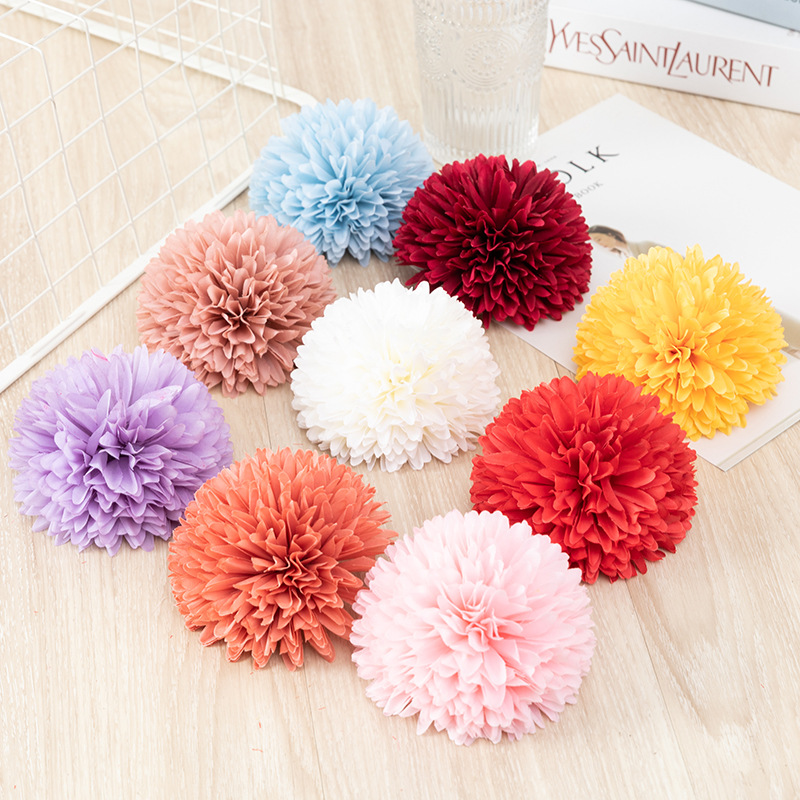 Artificial Flower Ball Chrysanthemum Dandelion Single African Table Tennis Chrysanthemum Home Living Room Decoration Raw Silk Potted Flower Arrangement