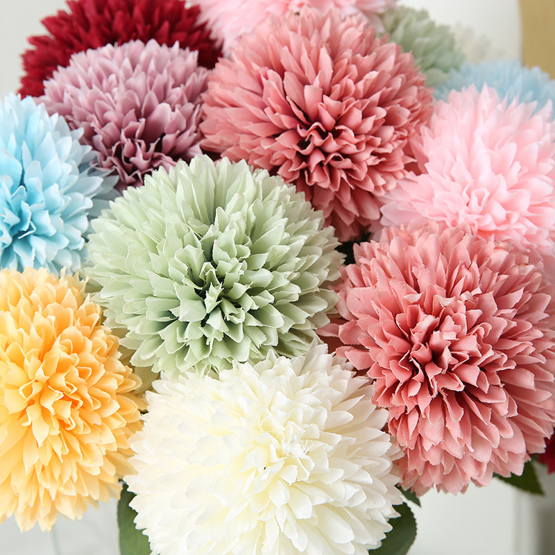 Artificial Flower Ball Chrysanthemum Dandelion Single African Table Tennis Chrysanthemum Home Living Room Decoration Raw Silk Potted Flower Arrangement