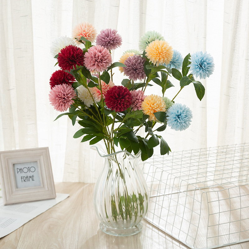 Artificial Flower Ball Chrysanthemum Dandelion Single African Table Tennis Chrysanthemum Home Living Room Decoration Raw Silk Potted Flower Arrangement