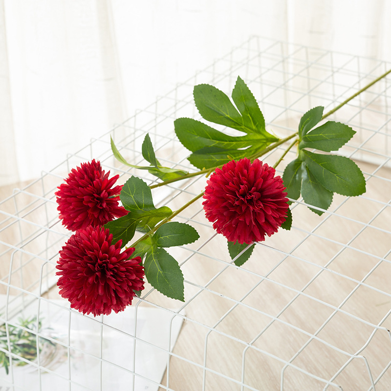 Artificial Flower Ball Chrysanthemum Dandelion Single African Table Tennis Chrysanthemum Home Living Room Decoration Raw Silk Potted Flower Arrangement