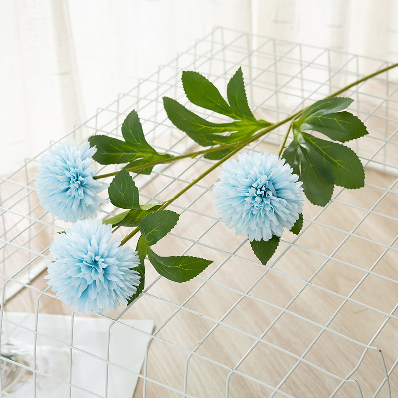 Artificial Flower Ball Chrysanthemum Dandelion Single African Table Tennis Chrysanthemum Home Living Room Decoration Raw Silk Potted Flower Arrangement
