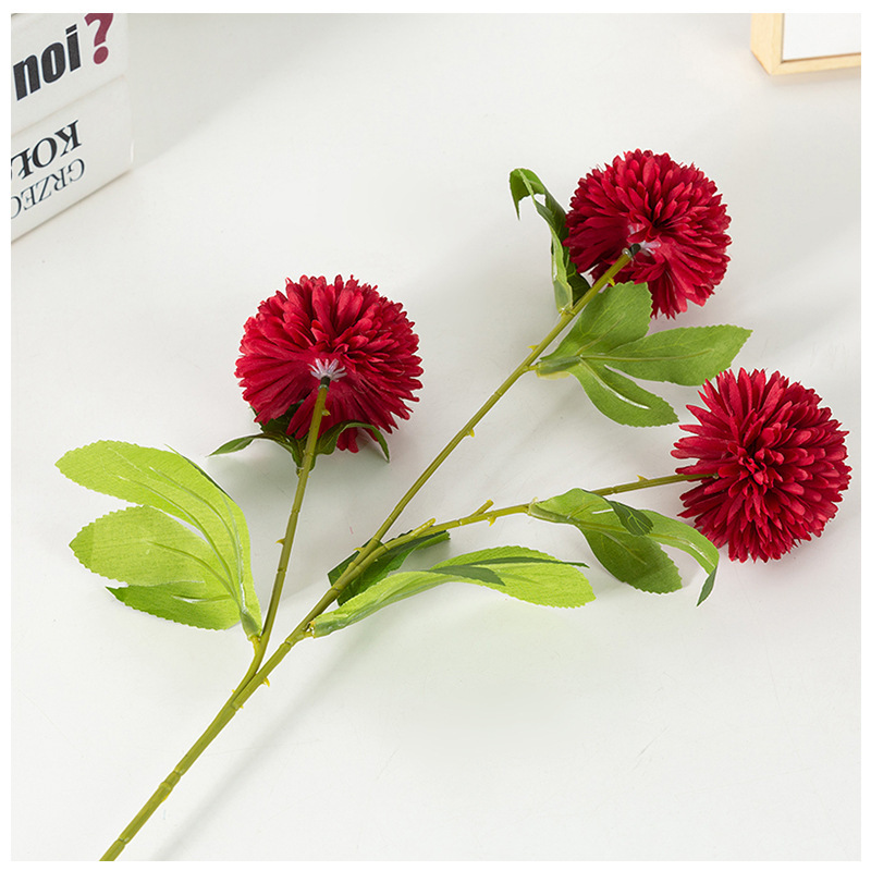 Artificial Flower Ball Chrysanthemum Dandelion Single African Table Tennis Chrysanthemum Home Living Room Decoration Raw Silk Potted Flower Arrangement